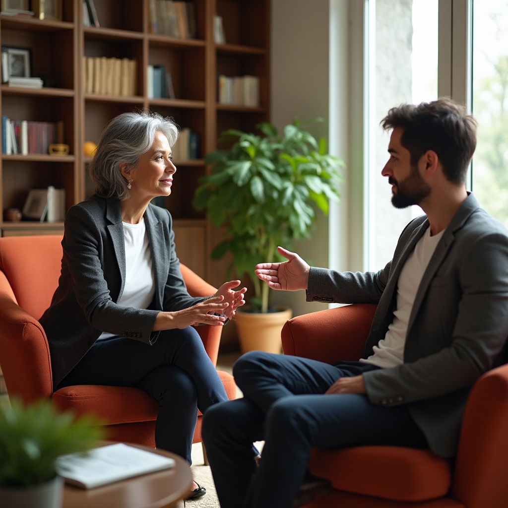 Conversație de coaching operațional între doi profesioniști la birou